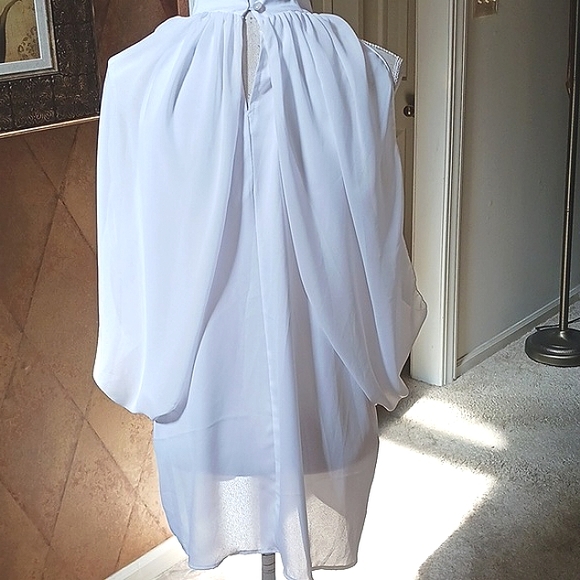 ASHLEY Stewart Mock Neck Sleeveless Draped White Double Button Blouse Size 18/20 - Picture 5 of 10